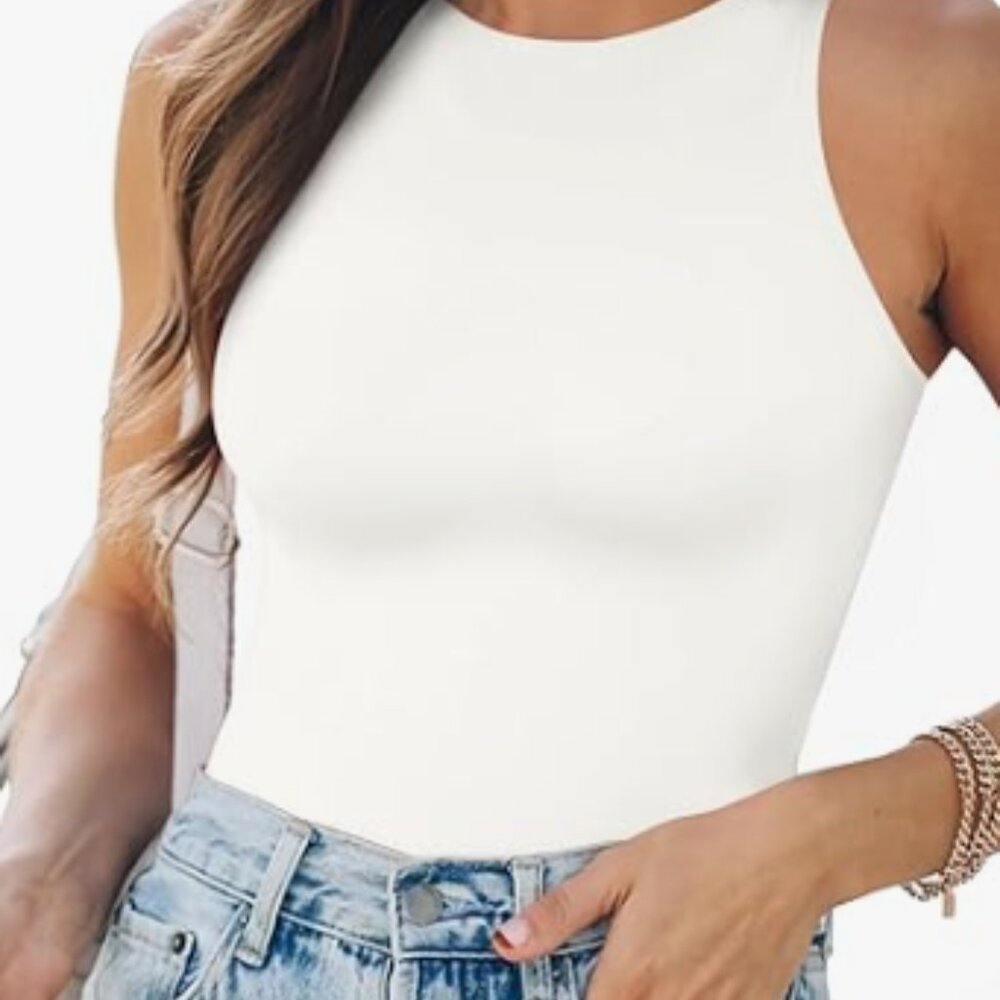 MANGOPOP Tank Top Body Suits Women Sexy Crew Neck Racerback Halter Ribbed Sleeve